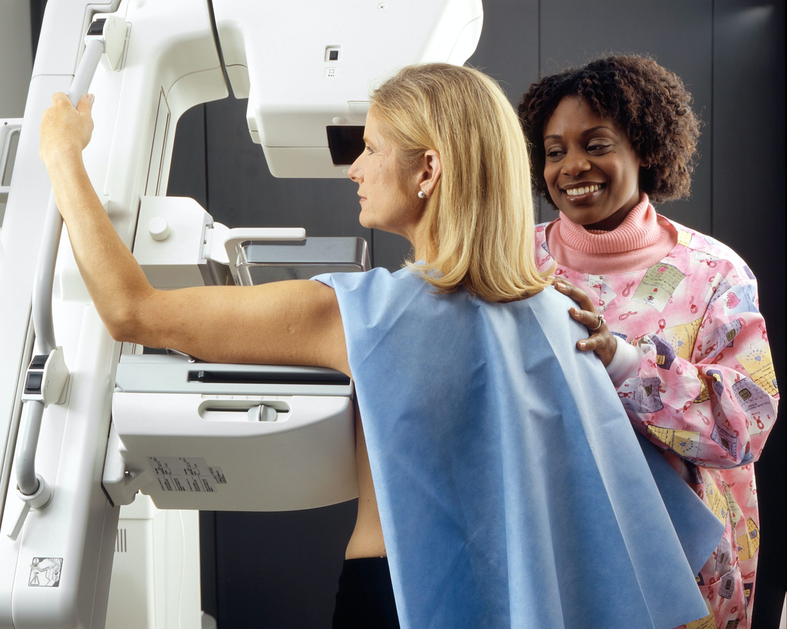 Woman getting mammogram